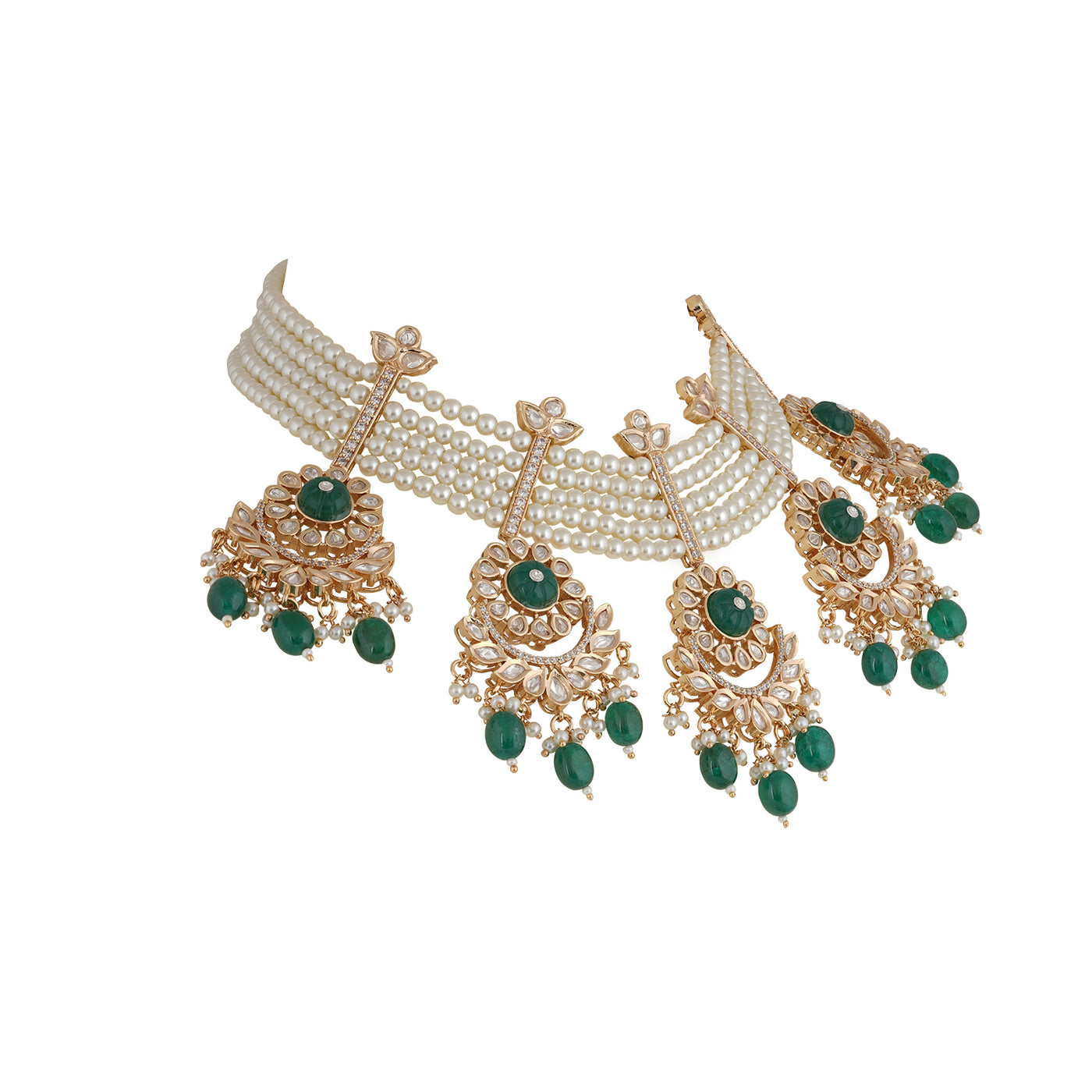 Green Stone Beaded Kundan Necklace Side View