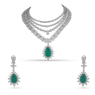 Layered CZ Green Stone Necklace Set