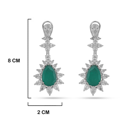 Layered CZ Green Stone Earrings with measurements in cm. 8cm by 2cm.