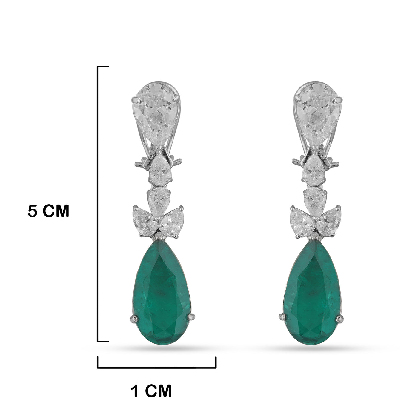 Emerald Green Drop CZ Earrings with Measurements in cm