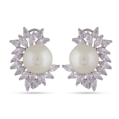 Pearl Centred Cubic Zirconia Earrings 