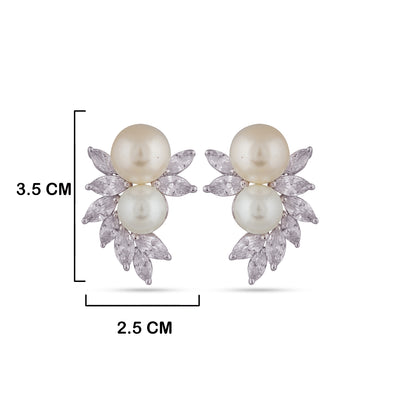 Flower Shaped Pearled CZ Earrings with measurements in cm. 3.5cm by 2.5cm.