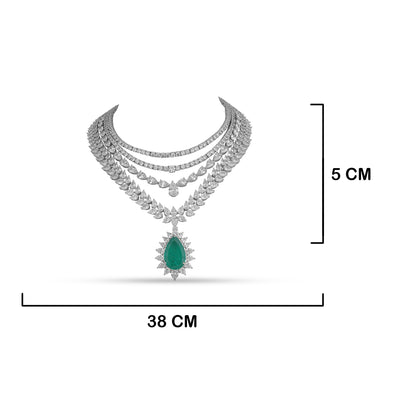 Layered CZ Green Stone Necklace with measurements in cm. 38cm by 5cm.