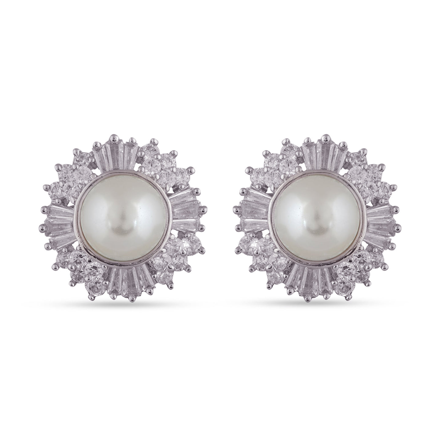 Anwara - Cubic Zirconia Pearl Stud Earrings
