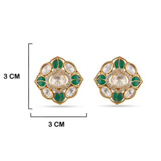 Green Polki Earrings with measurements in cm. 3cm by 3cm.