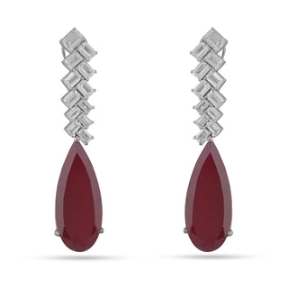 CZ and Ruby Drop Earrings