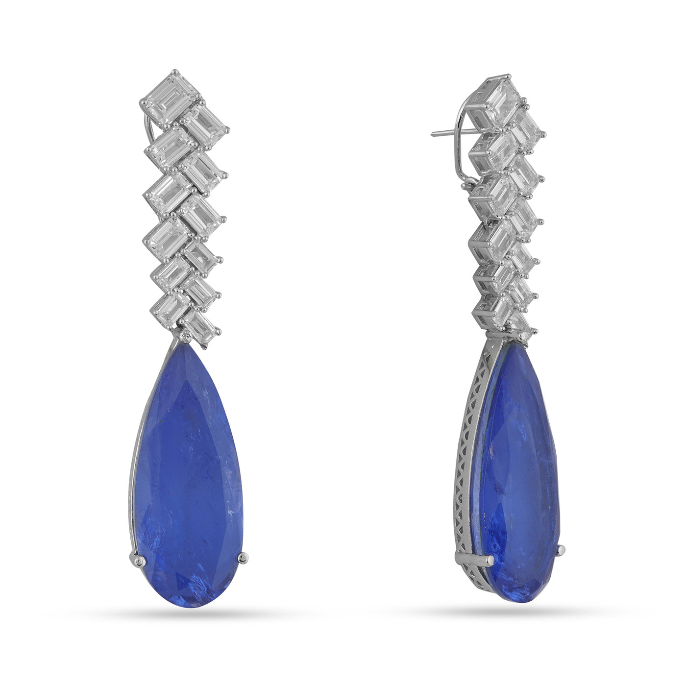 CZ and Blue Doublet Drop Earrings