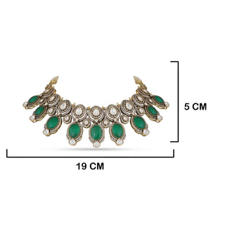 Ashika - Green stone polki necklace set