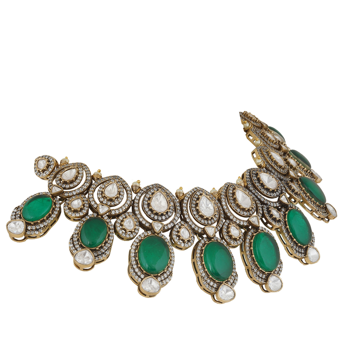 Ashika - Green stone polki necklace set