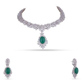 Barrah - Green Centred American Diamond Necklace Set