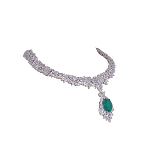 Barrah - Green Centred American Diamond Necklace Set