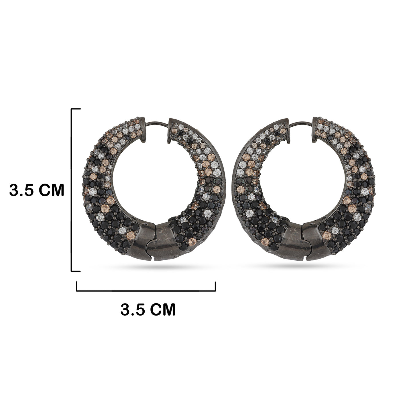 CZ Hoop Earrings with measurements in cm. 3.5cm by 3.5cm.