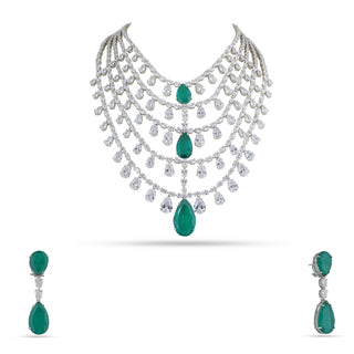 Green Drop Multi Layer CZ Necklace Set