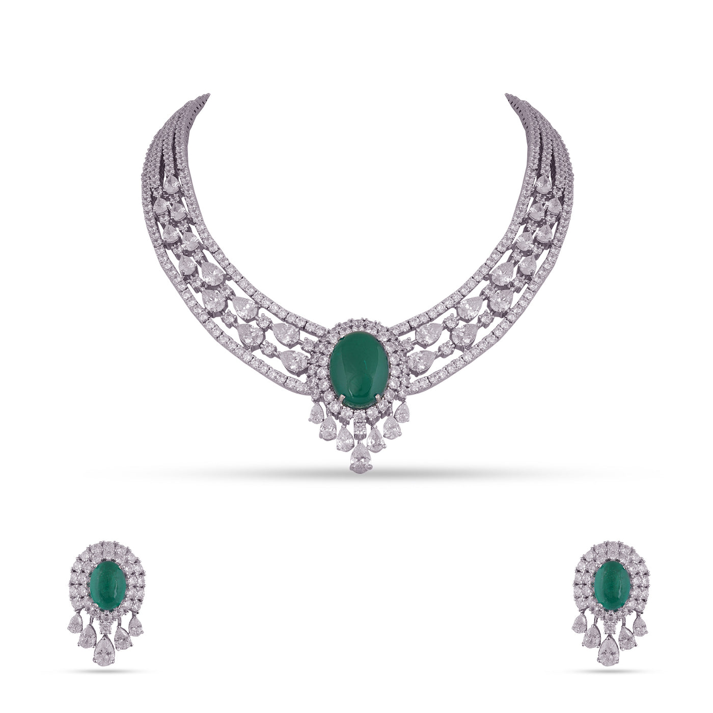 Bareerah - Green Centred CZ Necklace Set