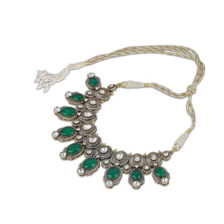 Ashika - Green stone polki necklace set