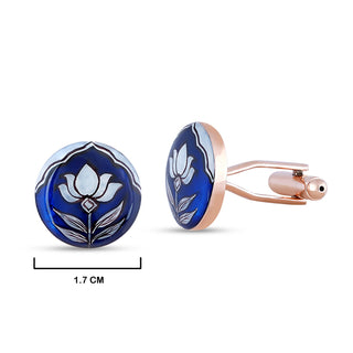 Lotus Blue Kundan Cufflinks with measurements in cm. 1.7cm.