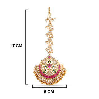 Red Meenakari Kundan Maang Tikka. with measurements.