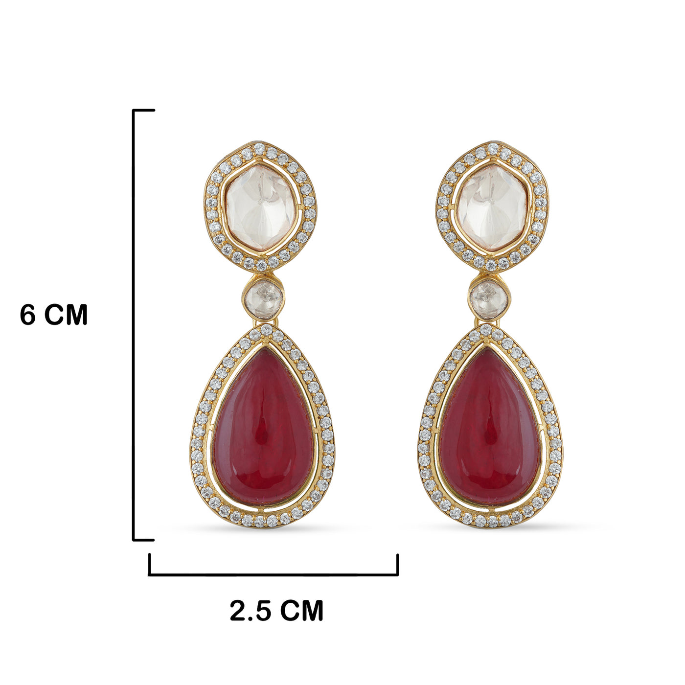 Ruby Centre Dangle Earrings with measurements.