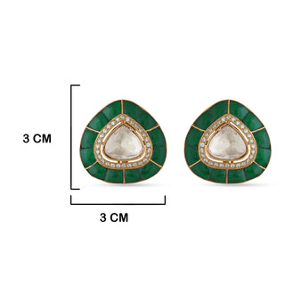 Polki Centre Green Stud Earrings