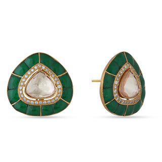 Polki Centre Green Stud Earrings