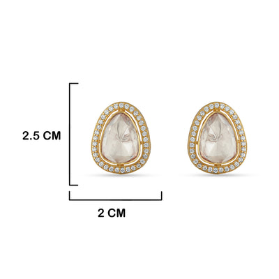 Polki Stud Earrings with measurements in cm. 2.5cm by 2cm.