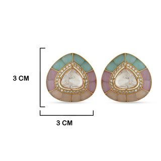 Polki Centred Multi Coloured Stud Earrings