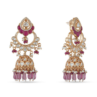 Red Stoned Jhumki Kundan Earrings 