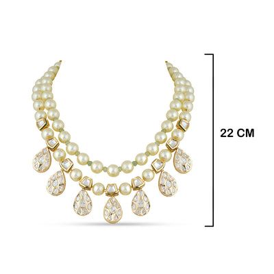 Double Strand Pearl and Kundan Stone Necklace with Measurements in cm