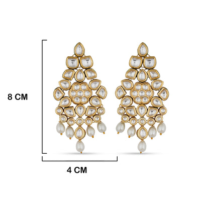 Pearl Drop and Polki Earrings with Measurements in cm