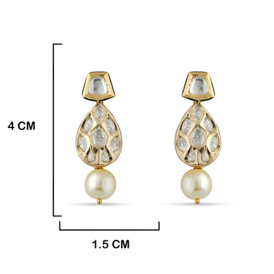 Double Strand Pearl and Kundan Stone Earrings with Measurements in cm