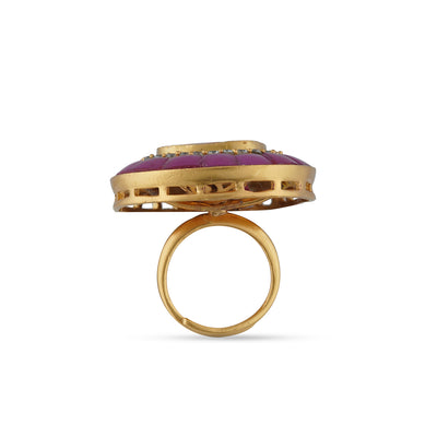 Polki Centred Pink Oval Ring