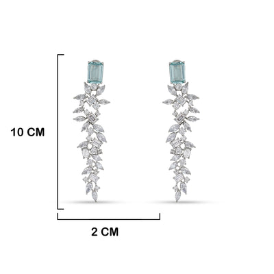 Cubic Zirconia Blue Stone Long Earrings with Measurements in cm