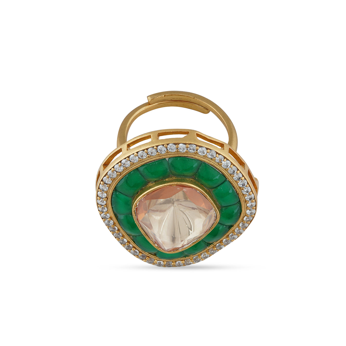 Polki Centred Green Oval Ring