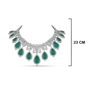 Cubic Zirconia Emerald Green Tear Drop Necklace Set