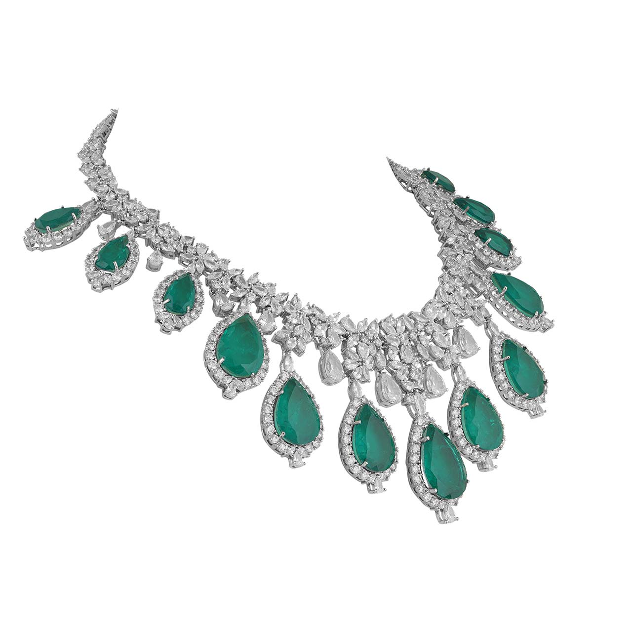 Cubic Zirconia Emerald Green Tear Drop Necklace Set