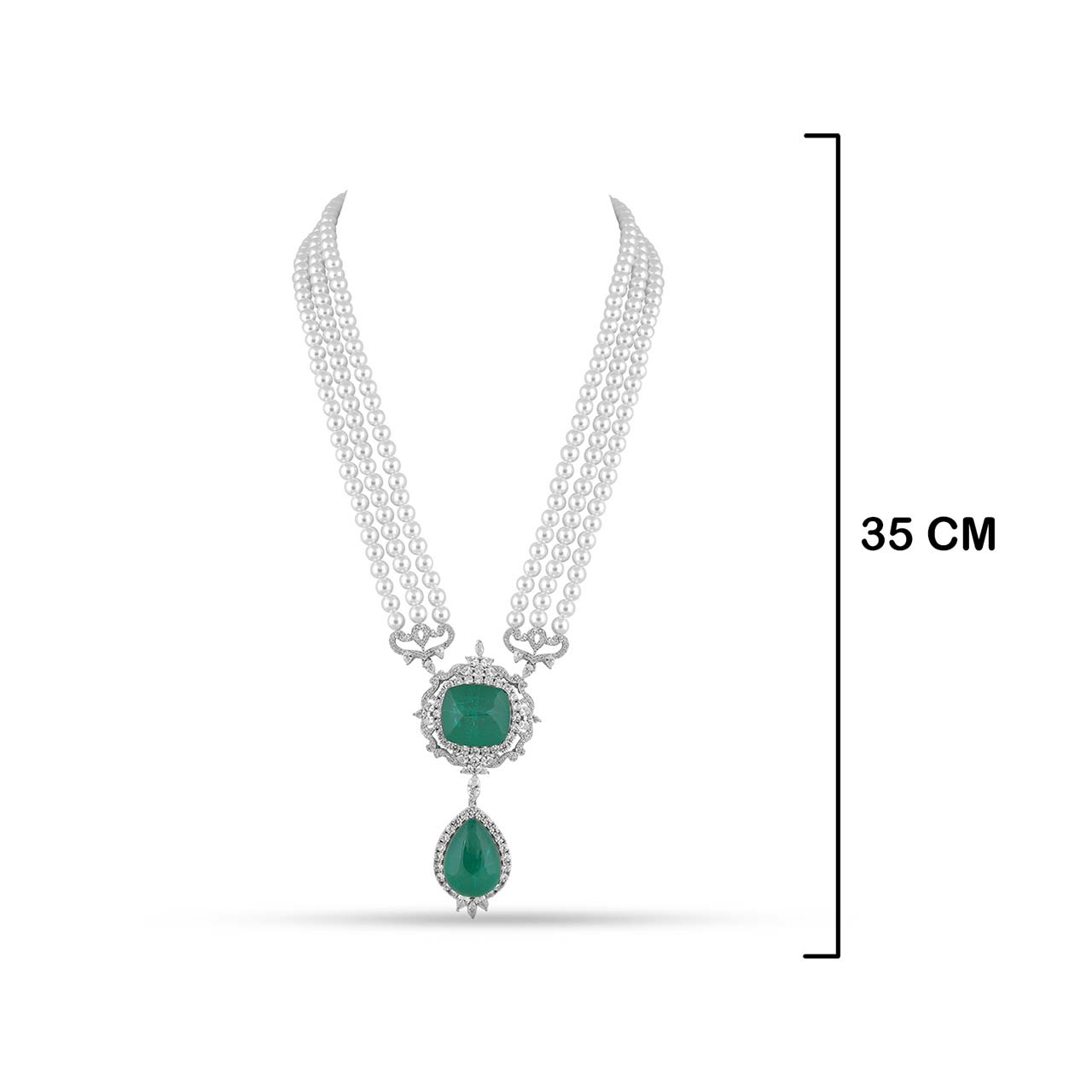 Multi Strand Double Green Stone CZ Necklace with Measurements in cm