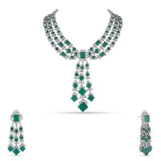  Three Layer Cubic Zirconia Green Stone Necklace Set