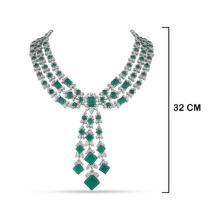 Three Layer Cubic Zirconia Green Stone Necklace Set