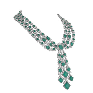  Three Layer Cubic Zirconia Green Stone Necklace Set