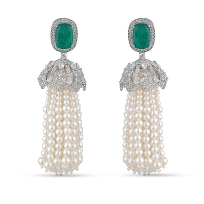Emerald Green Pearl Drop Earrings