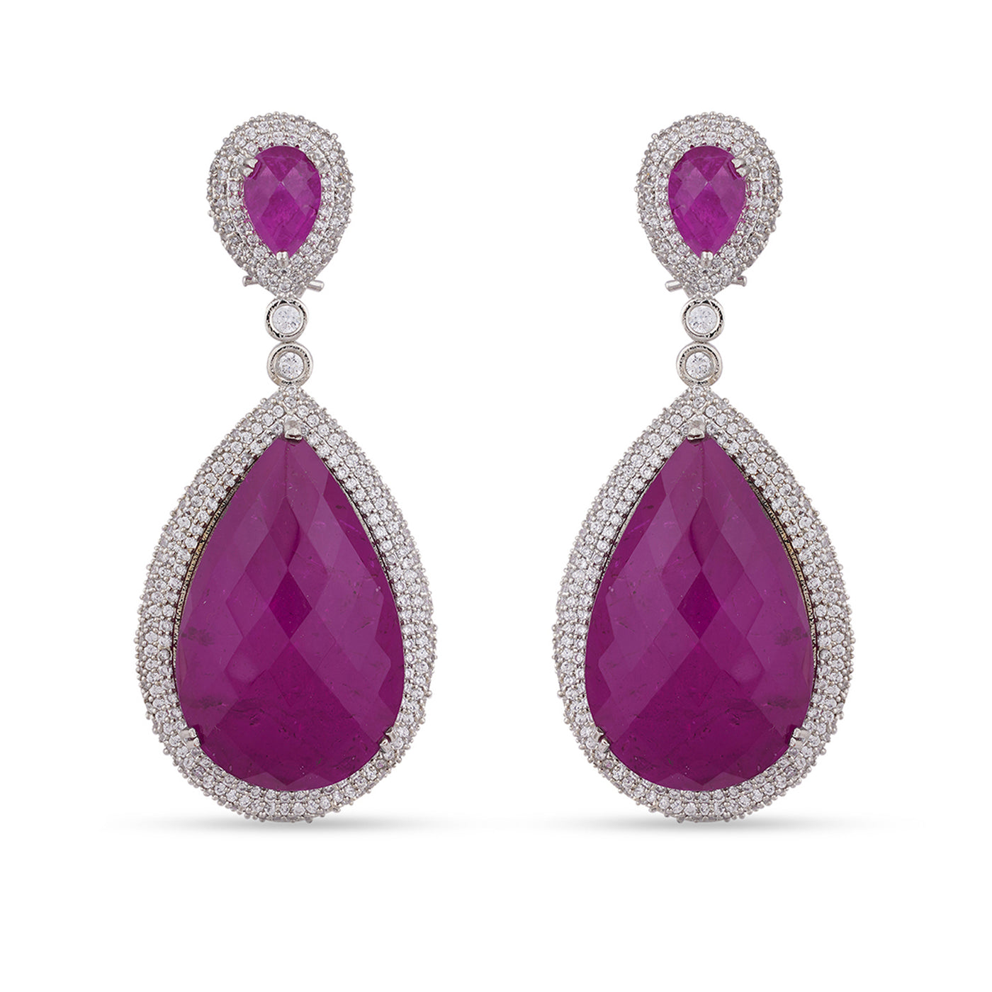 Carissa - Pink Stoned CZ Dangle Earrings