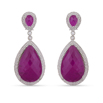 Carissa - Pink Stoned CZ Dangle Earrings