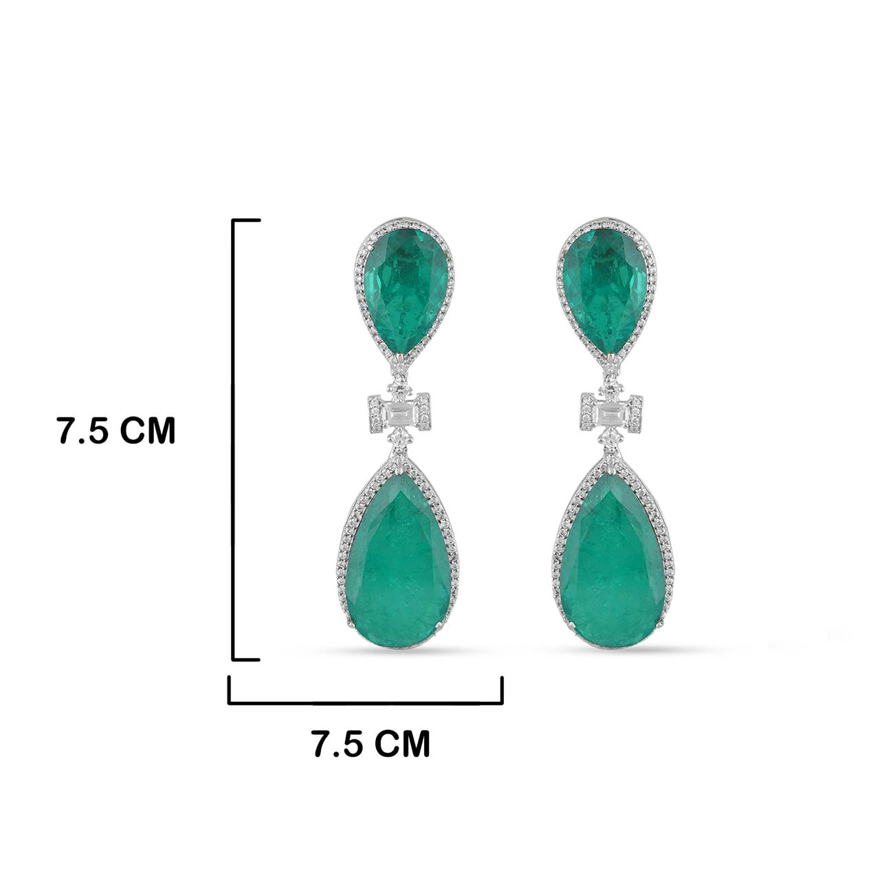 Emerald Green Cubic Zirconia Earrings with Measurements in cm