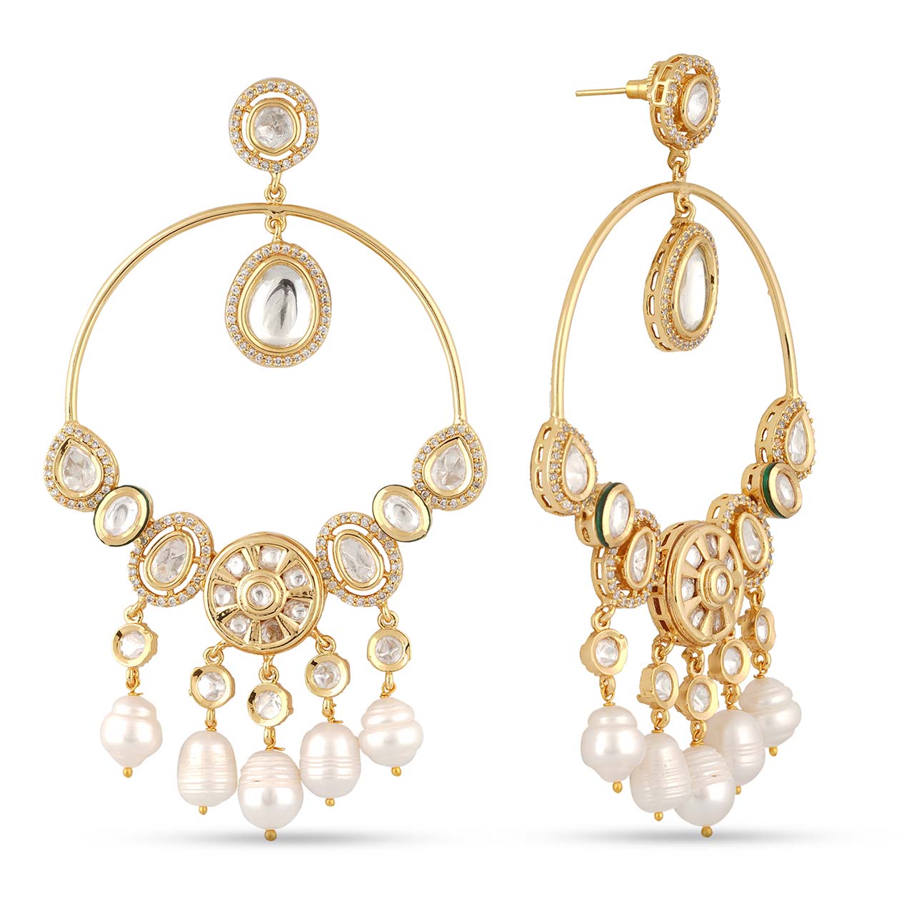Kundan Large Pearl Drop Earrings 