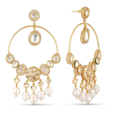 Kundan Large Pearl Drop Earrings 