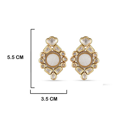 White Centred Kundan Earrings with Measurements