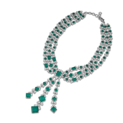  Three Layer Cubic Zirconia Green Stone Necklace Set