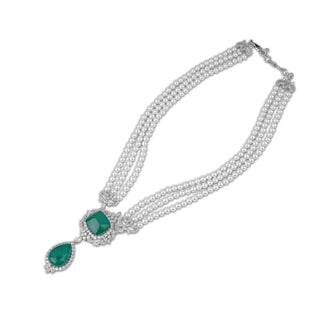 Aighar - Pearl & Green Doublet Stone CZ Long Necklace