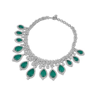 Cubic Zirconia Emerald Green Tear Drop Necklace Set