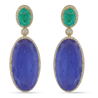 Aqua and Purple Stone Gold Earrings